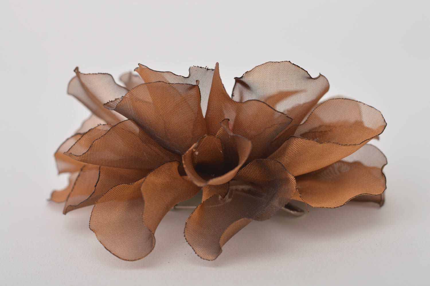 Broche Barrette fleur marron faite main en mousseline de soie Cadeau pour femme photo 4