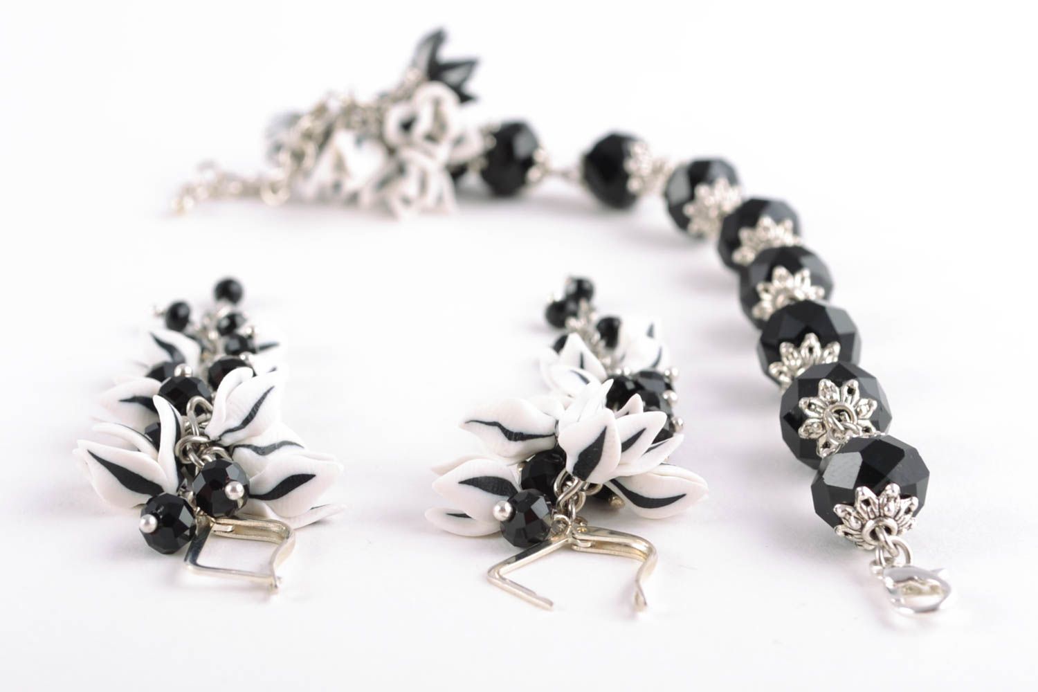Black beads fashion chan bracelet and earrings set for mom photo 4