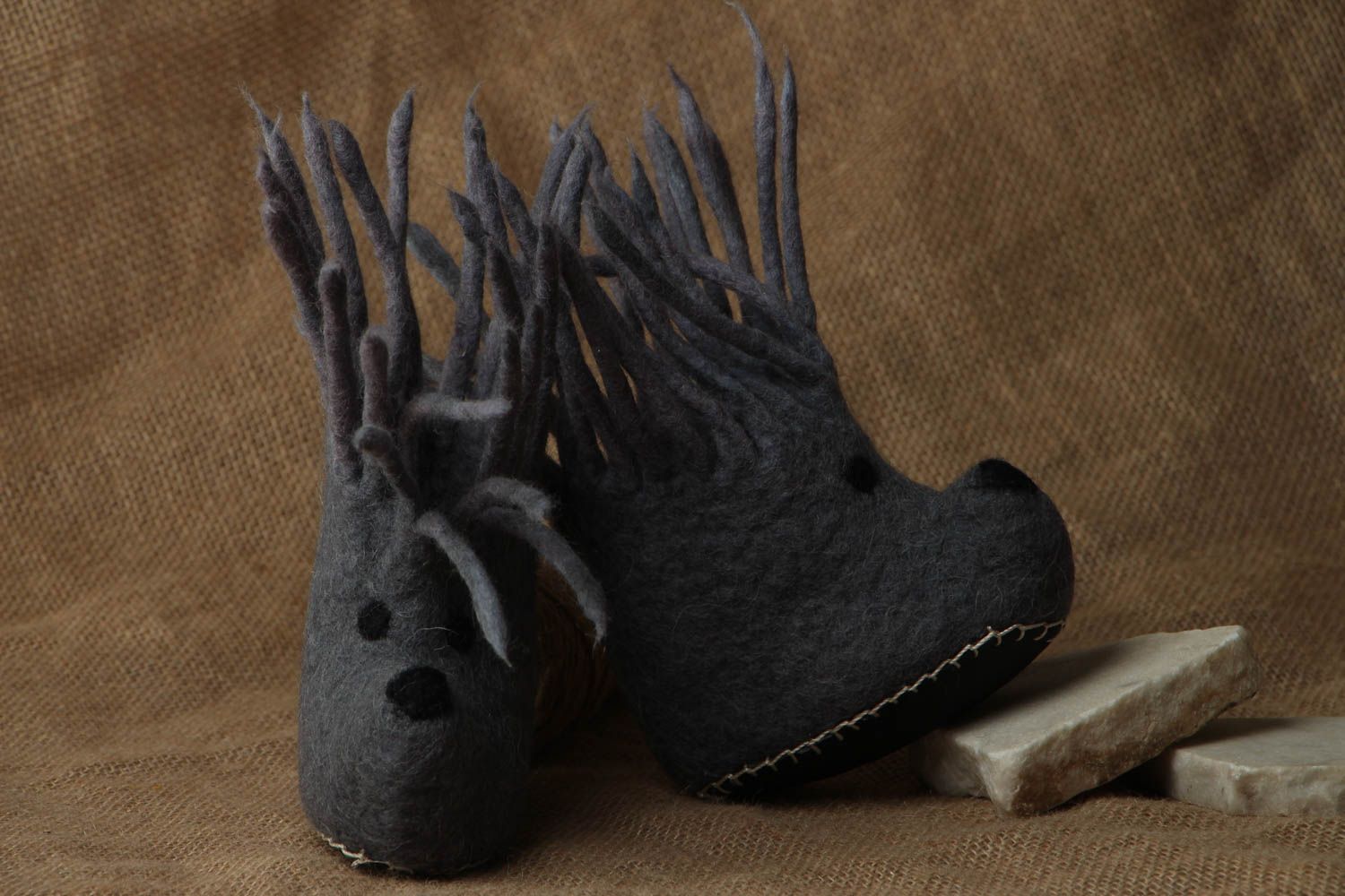 Unusual natural wool slippers photo 5