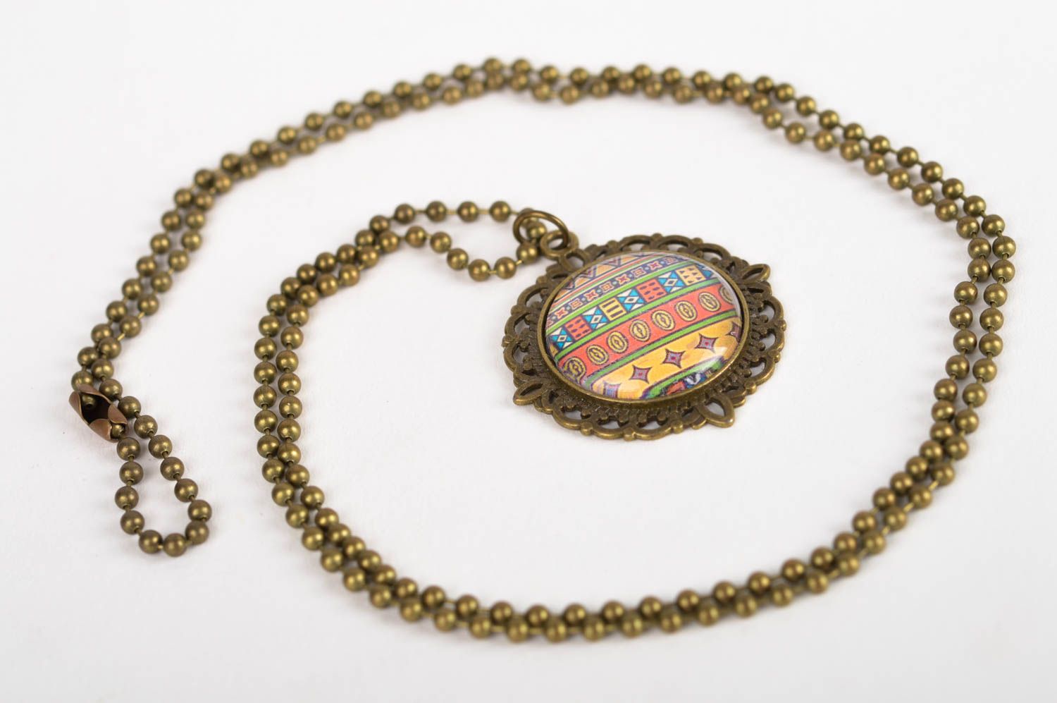 Handmade vintage jewelry metal pendant with print delicate pendant for women photo 3