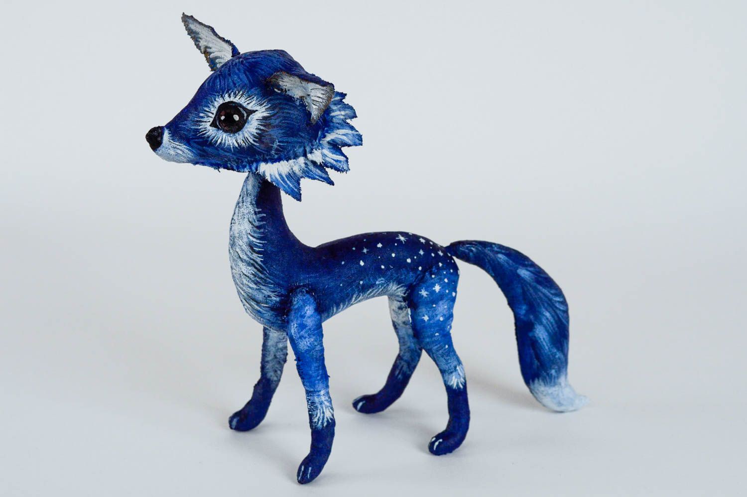 Jouet renard bleu peint aromatisé en tissu de coton décoration faite main photo 2