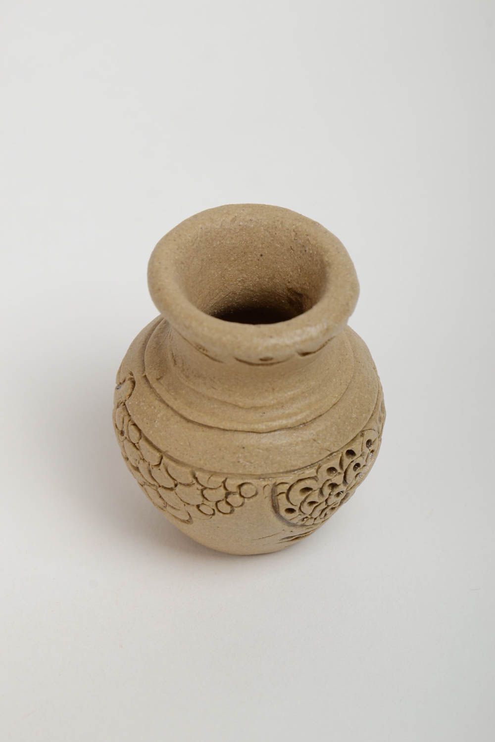 Small decorative miniature vase hand made of clay and painted with glaze photo 5
