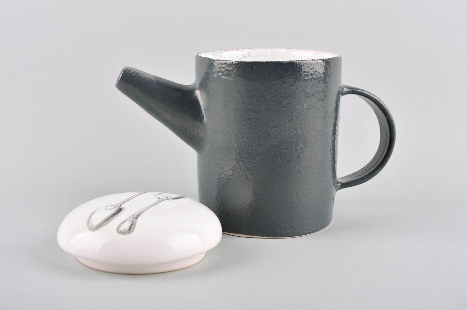 Tetera de cerámica hecha a mano taza de arcilla con estampado regalo original foto 4