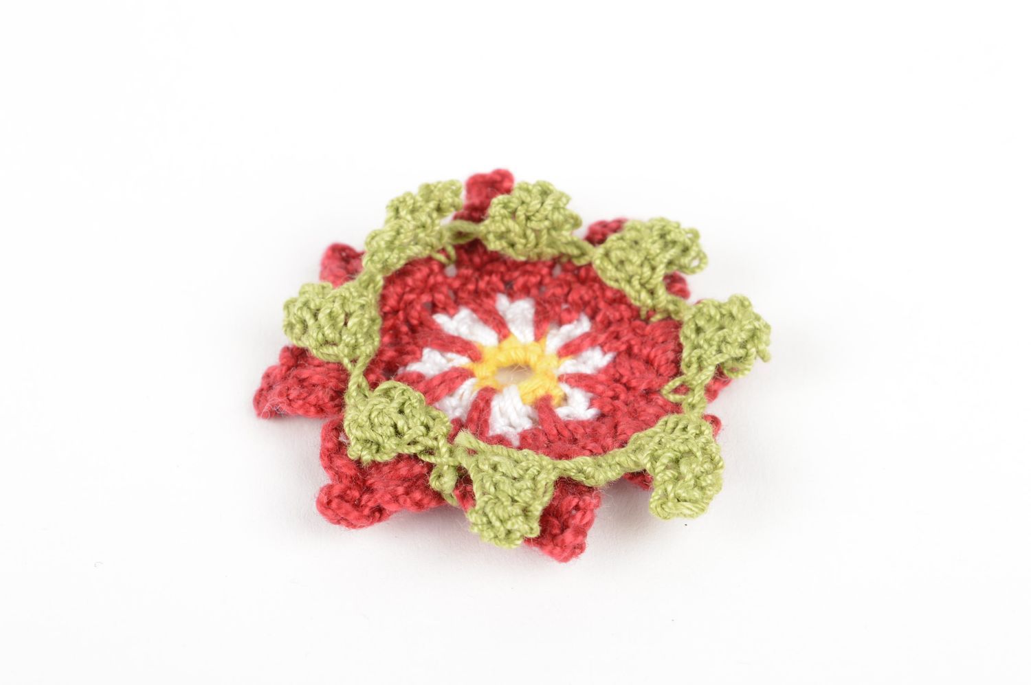 Fleur tricot fait main Fourniture bijoux rouge vert de coton Loisirs créatifs photo 2