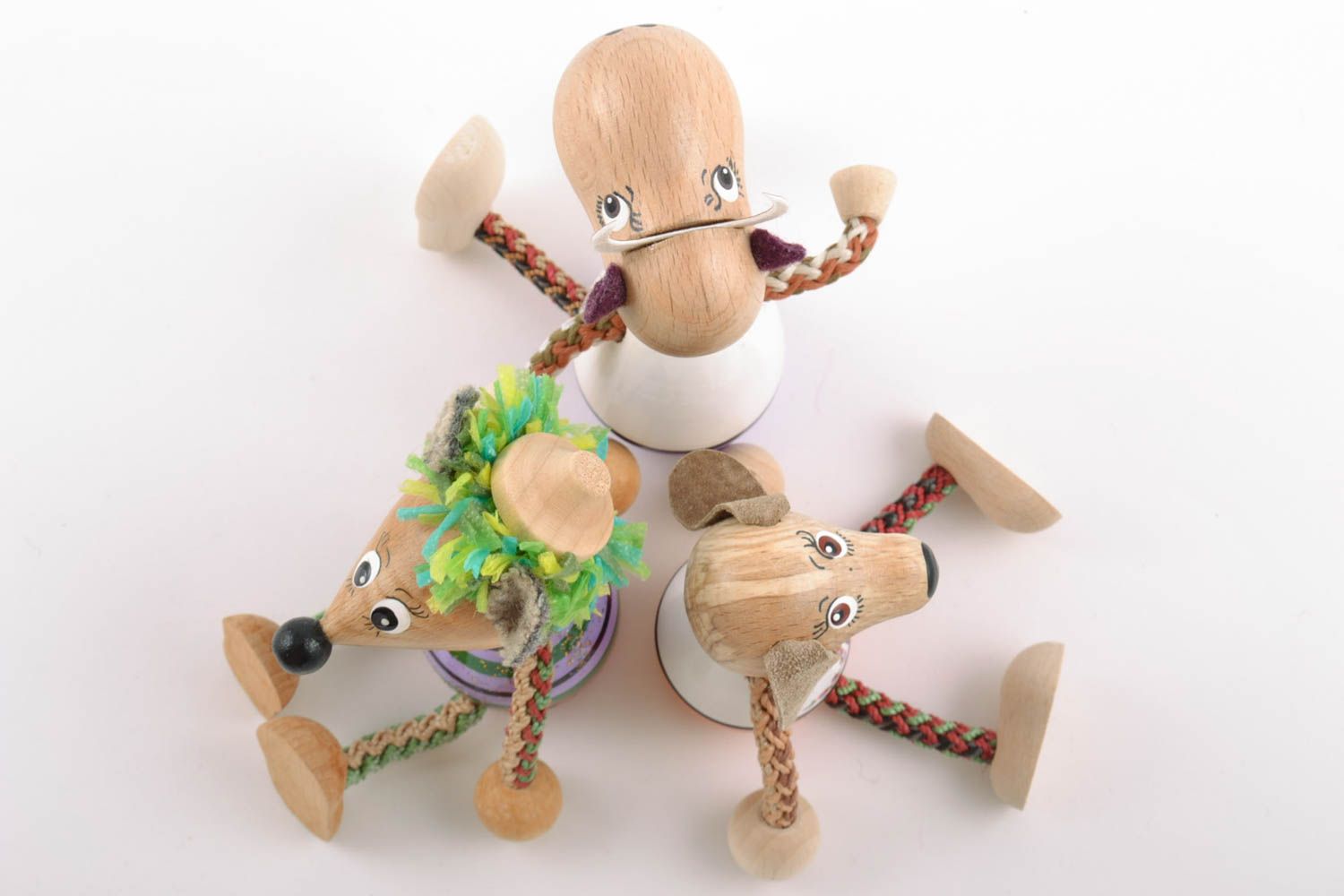 Ensemble de jouets animaux en bois Vache Souris Chien faits main 3 pièces photo 2