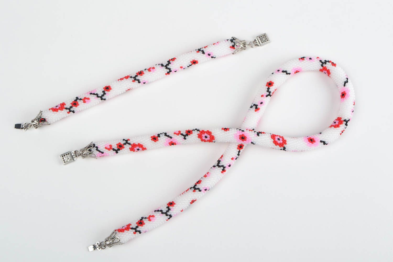 Collier et bracelet en perles de rocailles à fleurs faits main ensemble bijoux photo 2