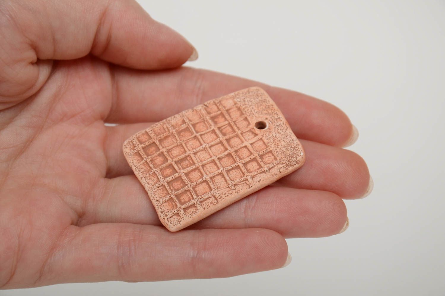 Handmade flat blank perforated pendant molded of clay for ethnic jewelry making photo 5