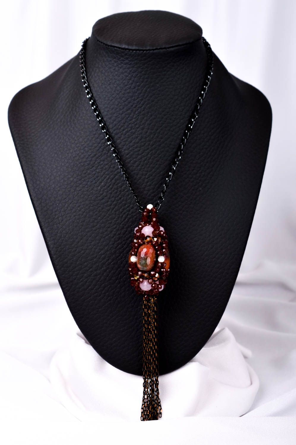 Handmade Halskette mit Anhänger Schmuck aus Rocailles Quarz Damen Modeschmuck foto 1