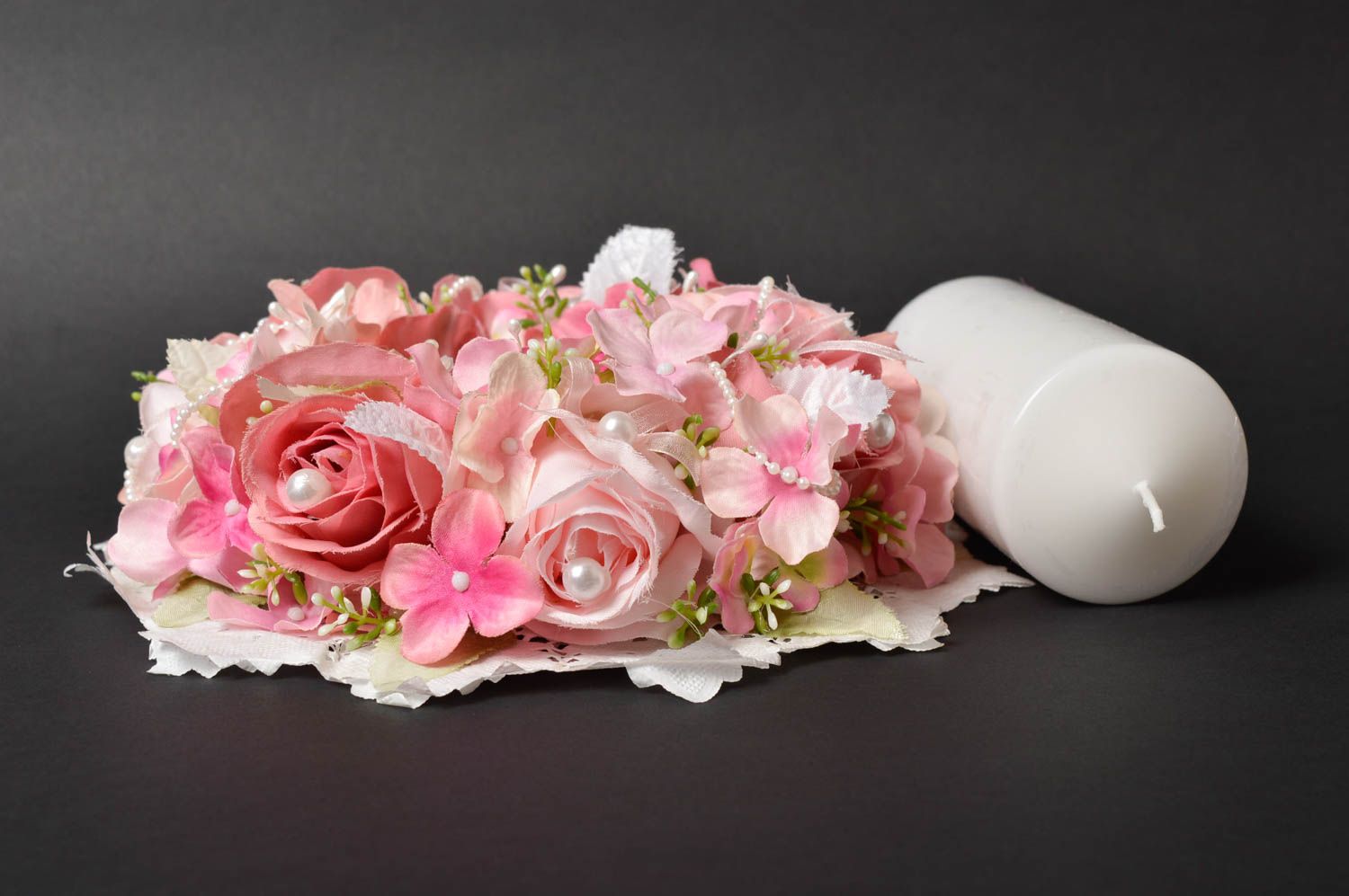 Bougie de mariage faite main Bougie décorée de fleurs roses Accessoires mariage photo 5