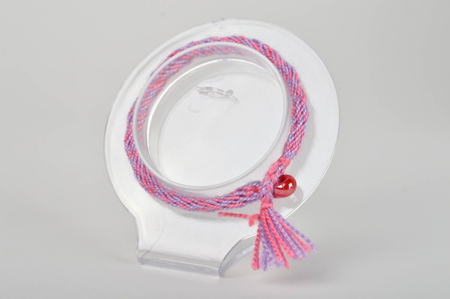 Bracelet textile Bijou fait main rose-mauve Accessoire femme design original photo 1