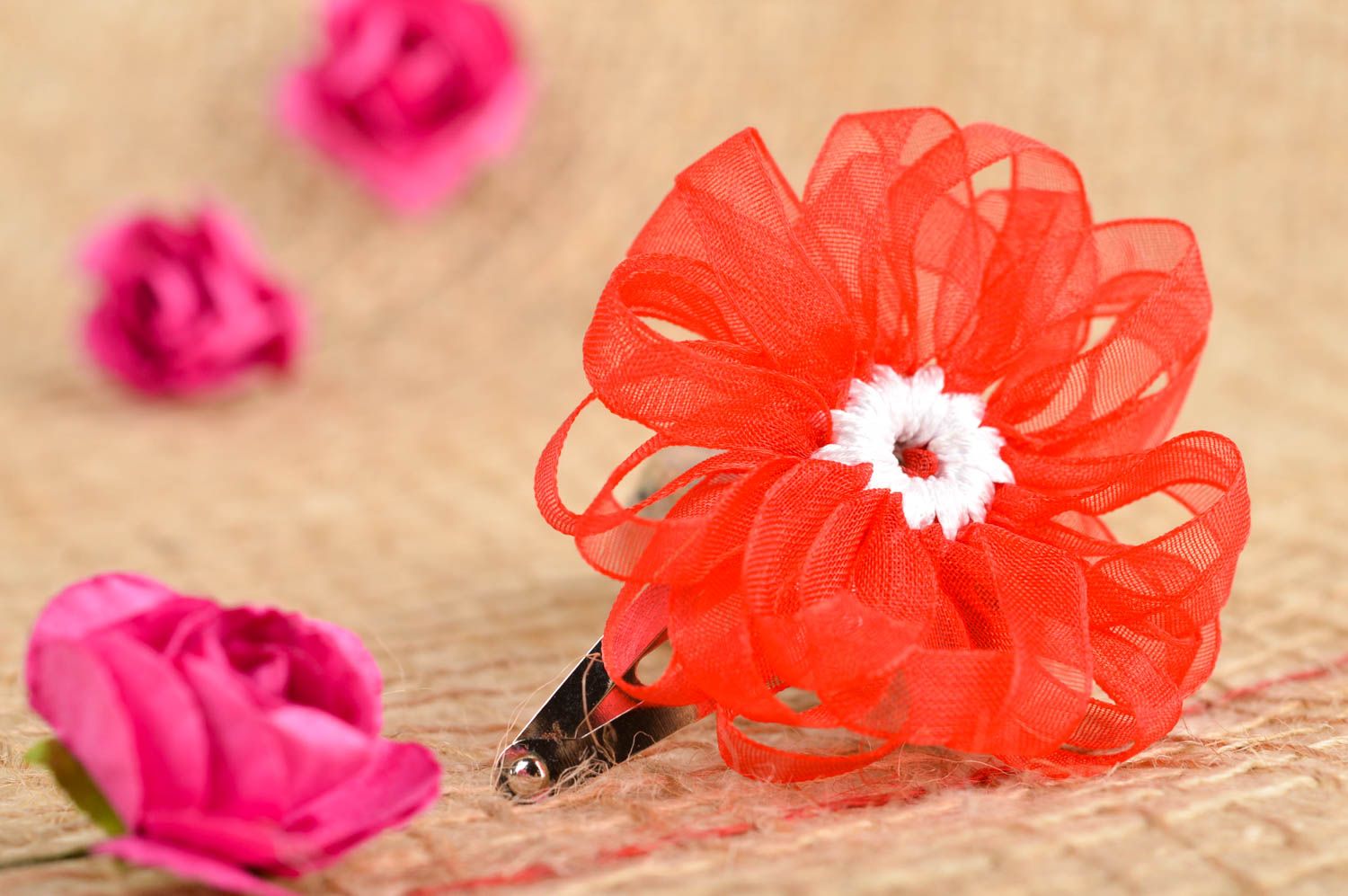 Handmade Kinder Haarspange Mädchen Haarschmuck Mode Accessoire mit Blume rot foto 1