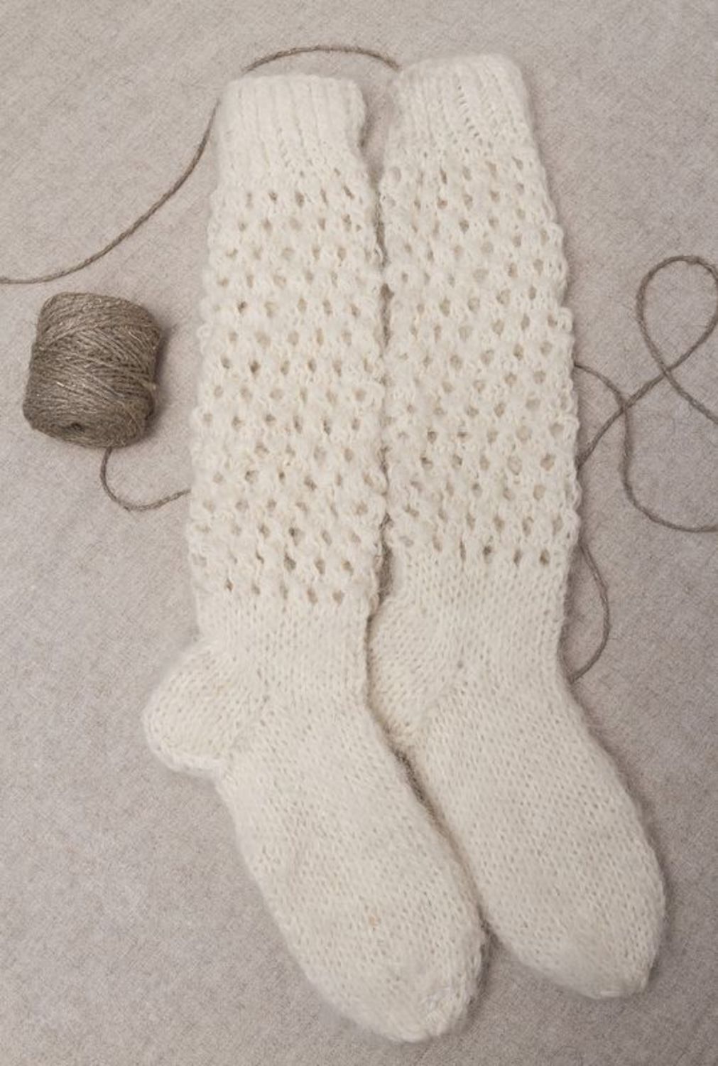 Socken beige Handgestrickte Socken schöne warme Socken modische Baumwolle Socken foto 1