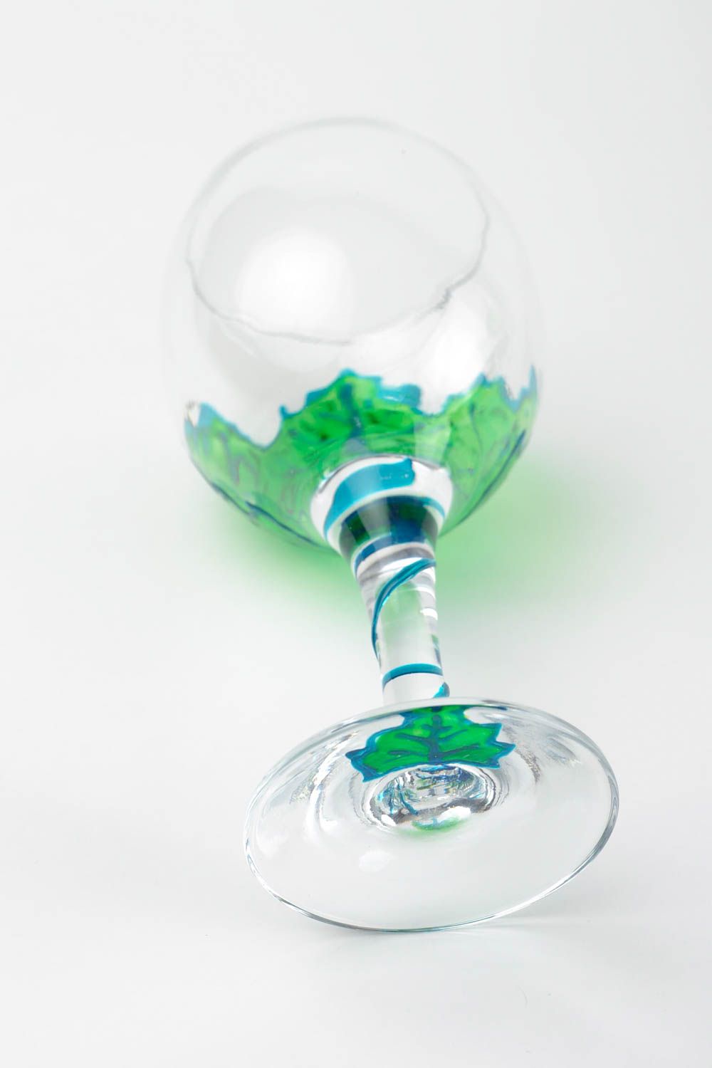 Bemaltes Glas handgemachtes Geschirr Trinkglas farbig Glas mit Fuß 250 ml grell foto 5