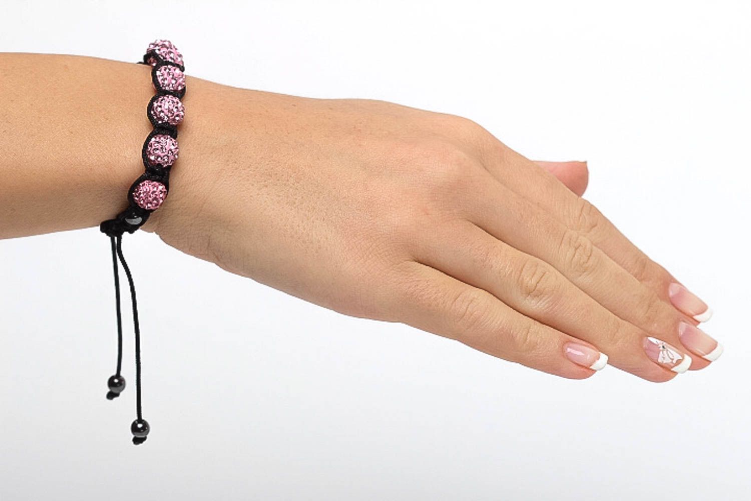 Плетеный браслет ручной работы авторское украшение женский браслет розовый фото 5
