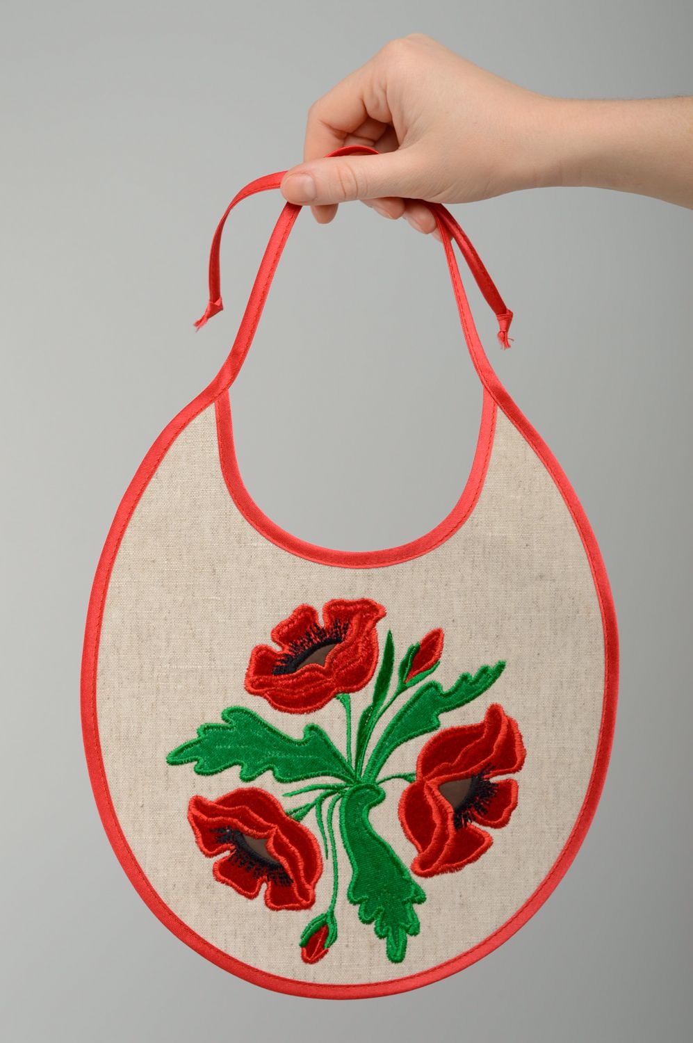 Handmade embroidered children's bib for girl Poppies photo 3