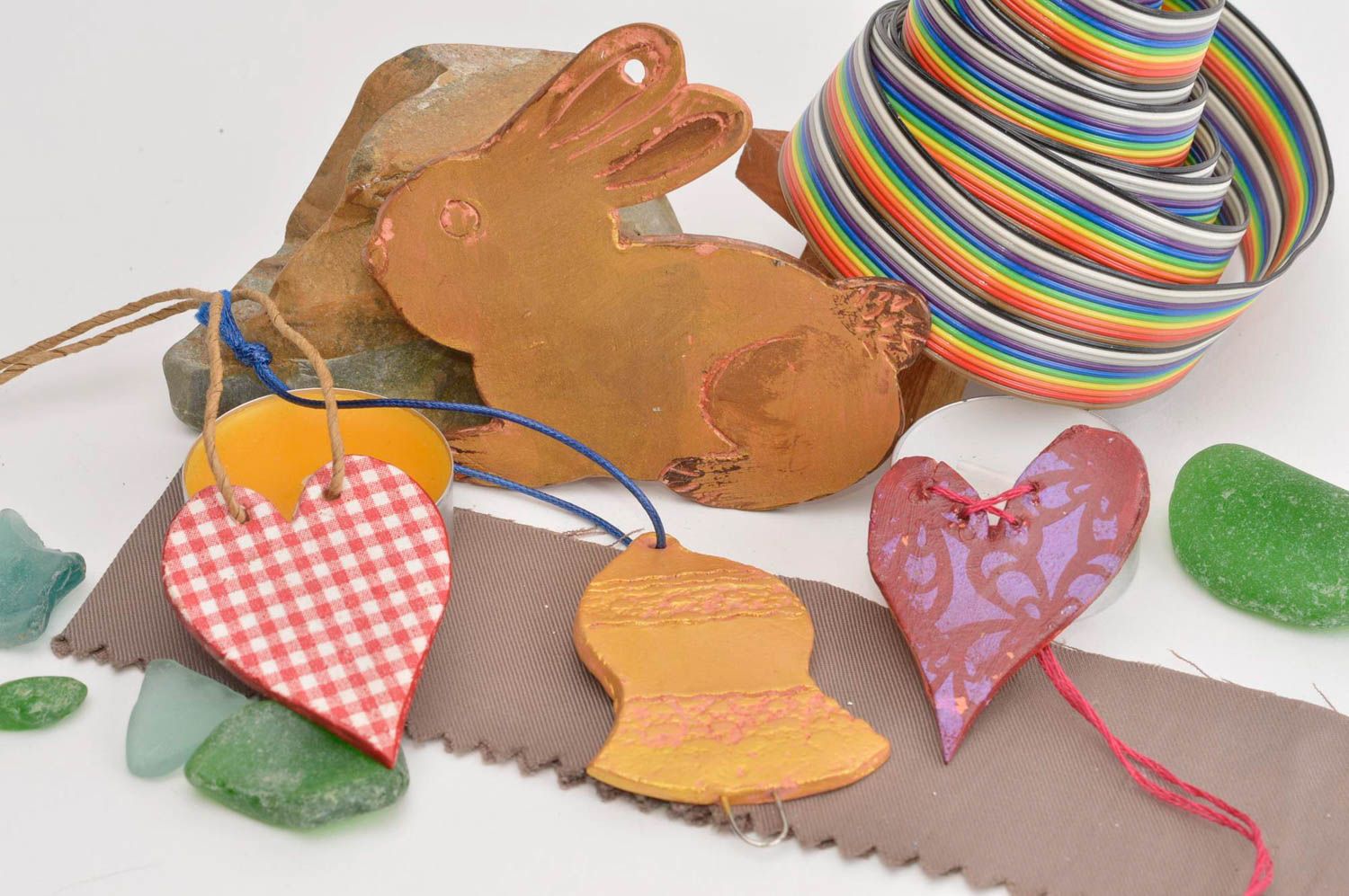 Игрушки из глины набор ручной работы глиняные игрушки украшения для дома 4 шт фото 1