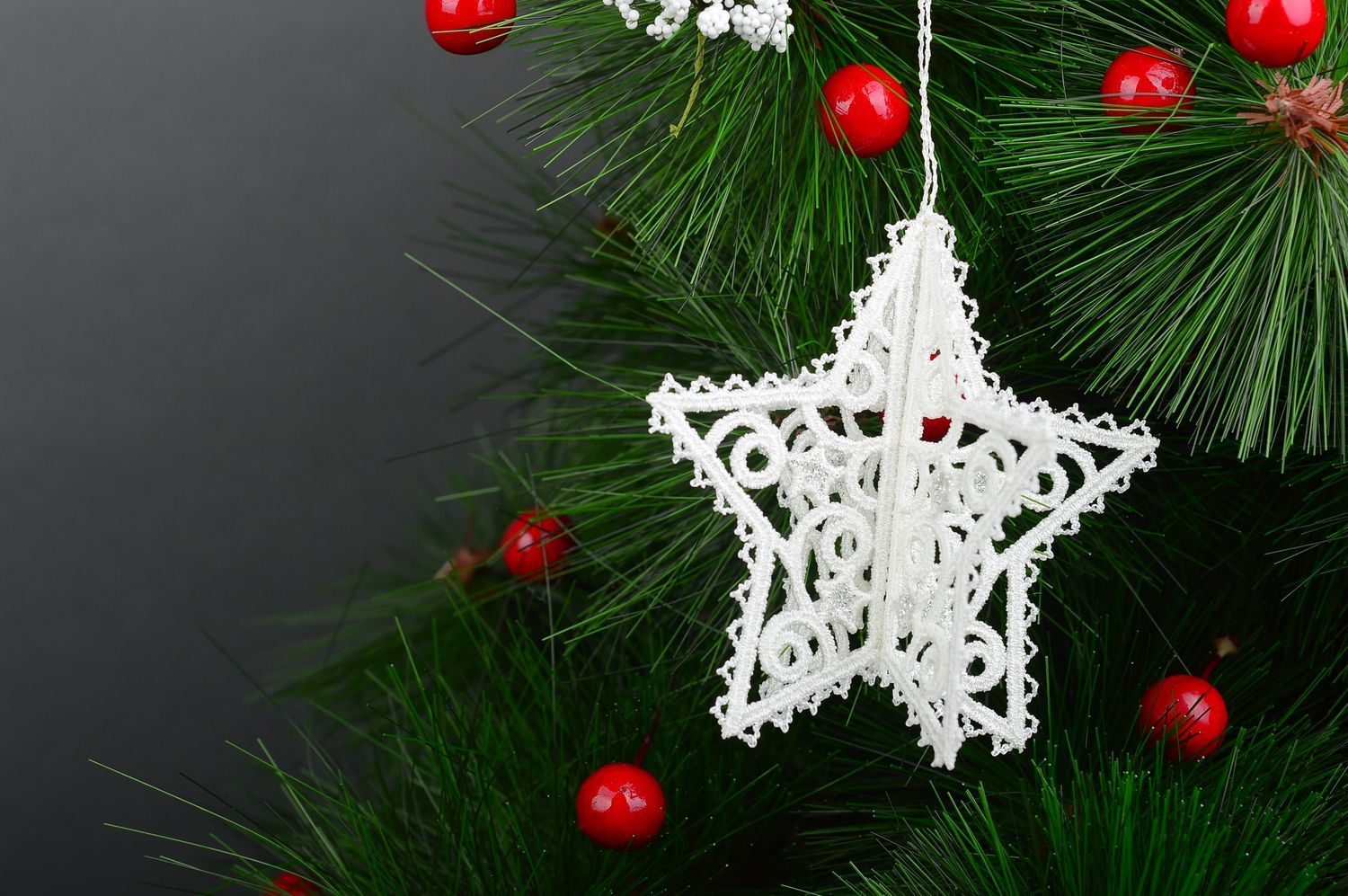Weißer Stern Tannenbaum Schmuck handmade Deko für Weihnachten Deko Anhänger  foto 1