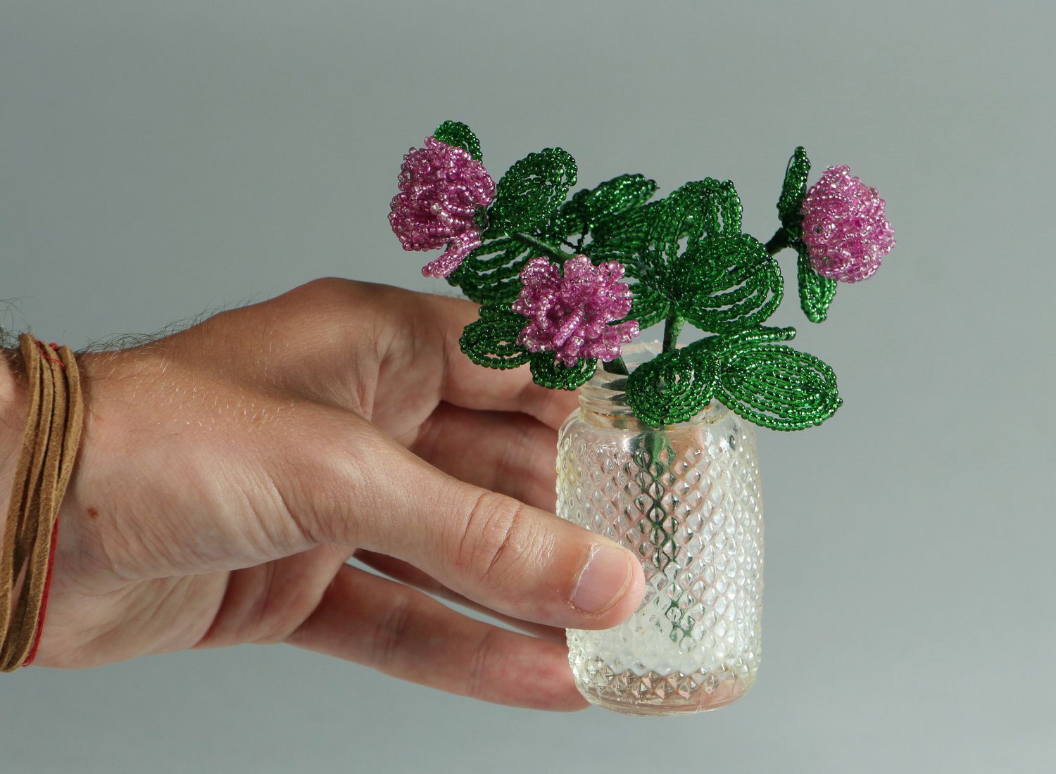 Decorative bouquet of clover made of beads photo 2