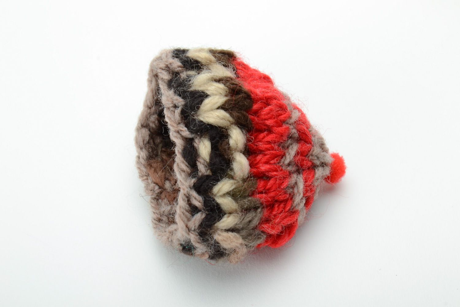 Knitted red hat for a baby toy. Two inches in diameter photo 4