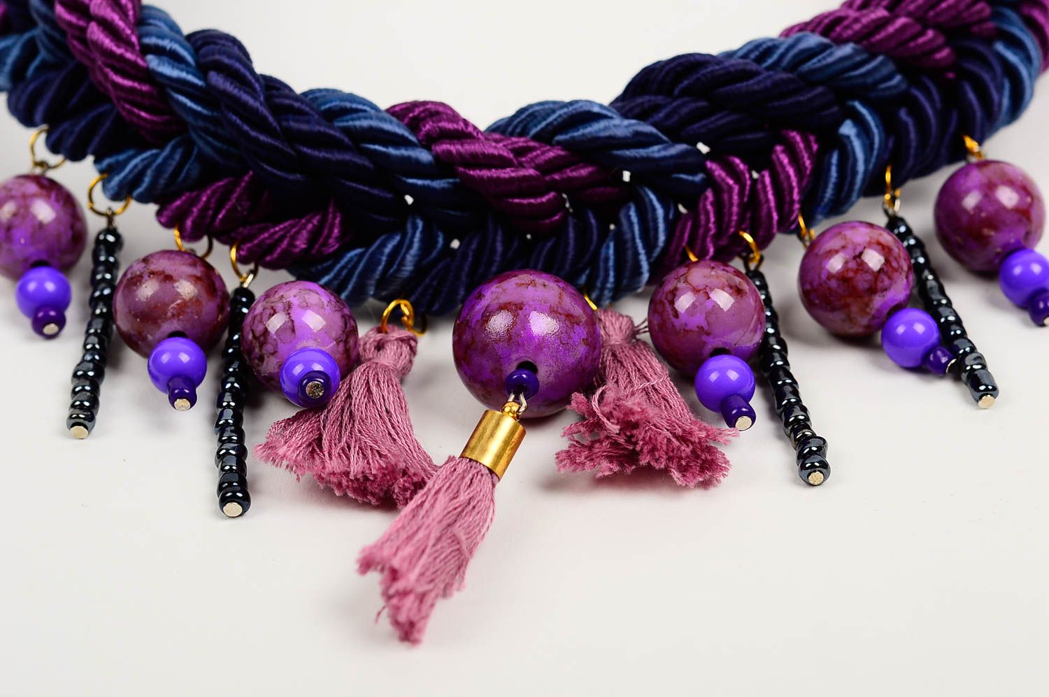 Handmade textile elegant necklace evening stylish necklace beaded jewelry photo 4
