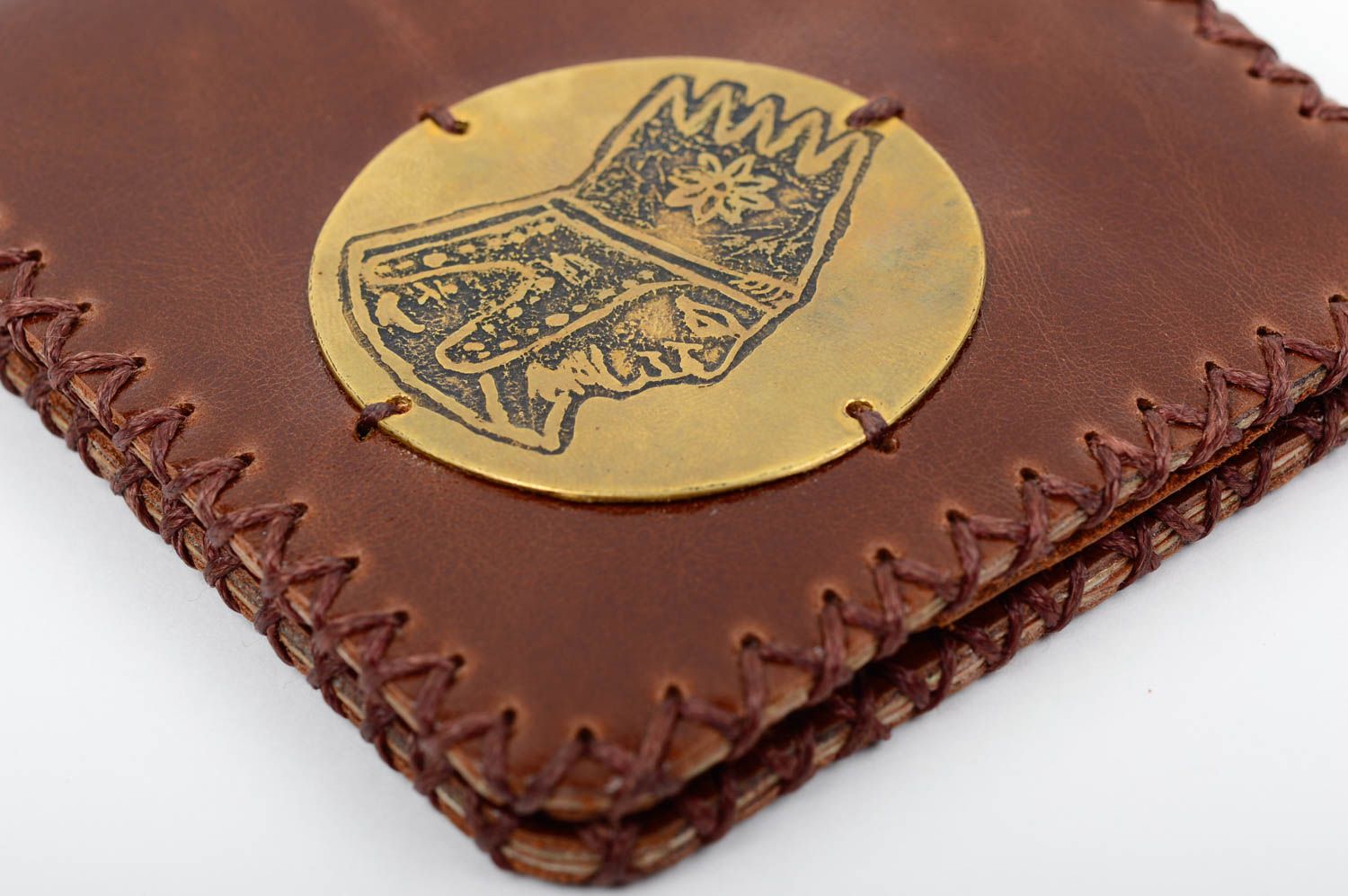 Мужской бумажник из натуральной кожи ручной работы с отделениями для монет фото 2
