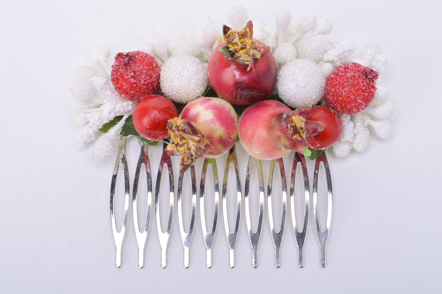 Handmade volume hair comb with berries and beads photo 2