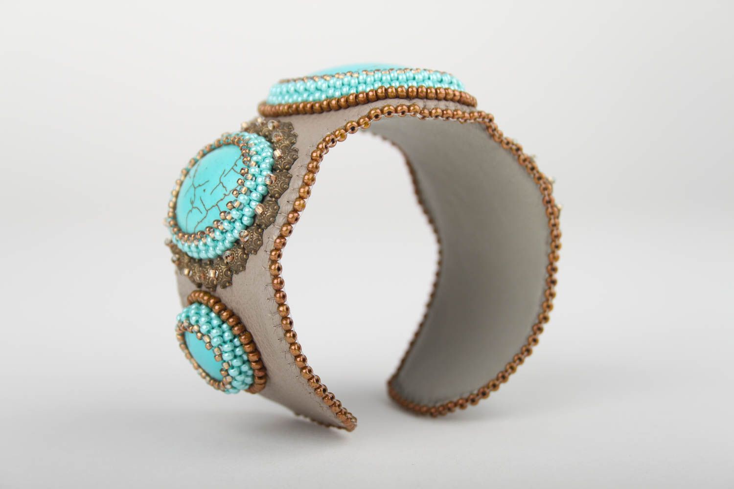 Handmade leather bracelet turquoise bracelet beaded bracelet fashion bijouterie photo 5
