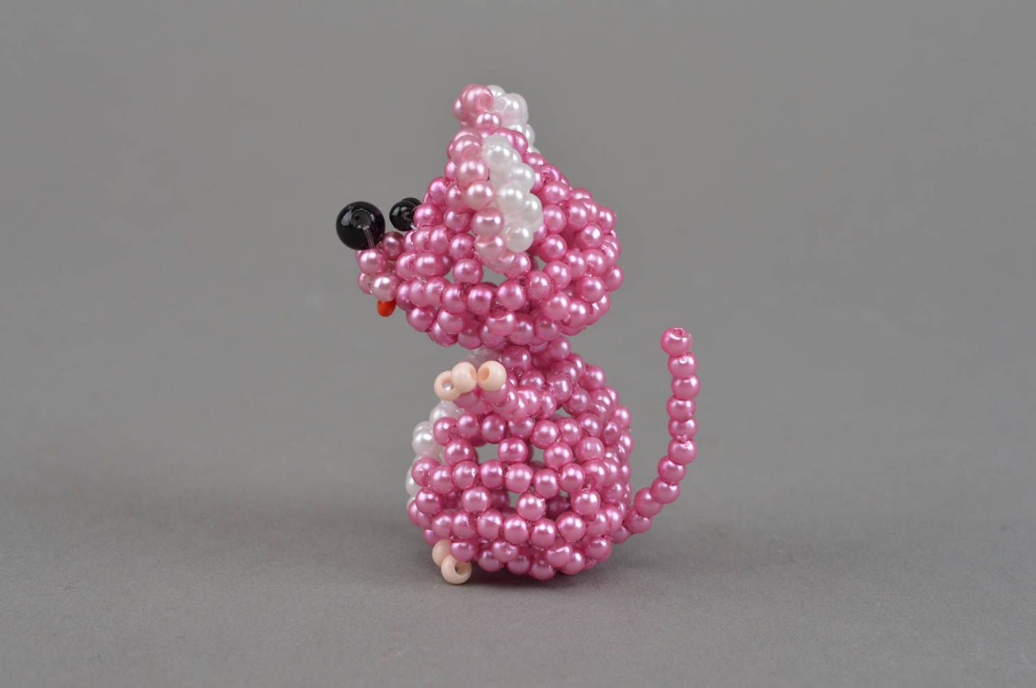 Miniature handmade designer woven bead figurine of lilac mouse for home decor photo 4