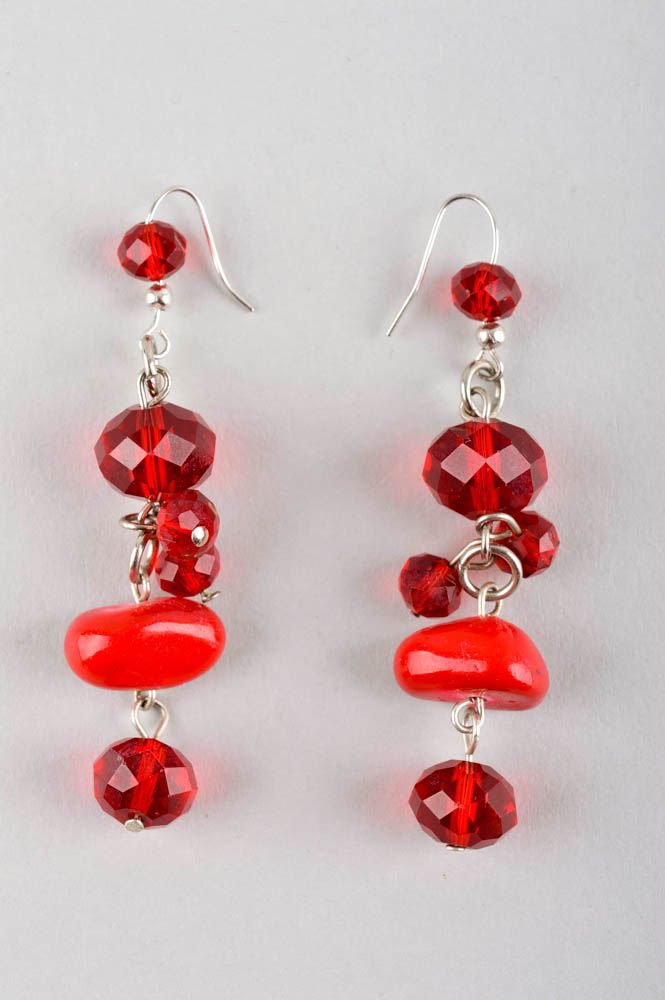 Boucles d'oreilles pierres Bijou fait main cristal rouge Cadeau pour femme photo 3