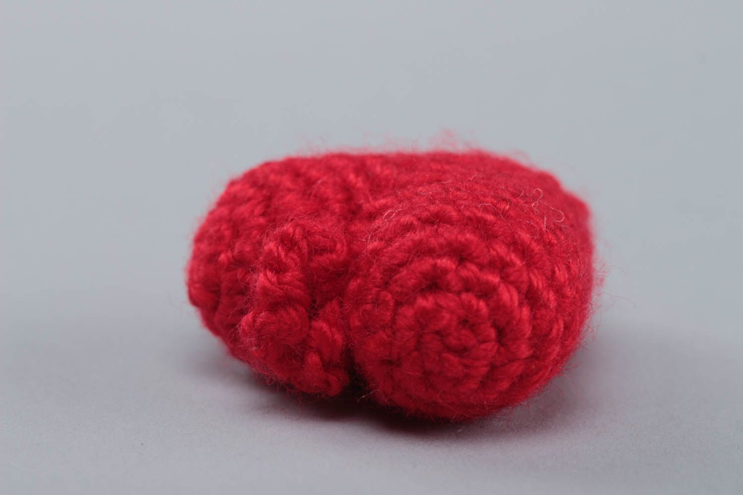 Handmade small crochet soft toy red heart with eyelet for kids and interior decor photo 3