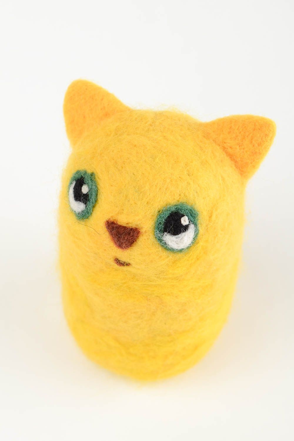 Peluche chat jaune Jouet fait main petit en laine feutrée Cadeau enfant photo 3