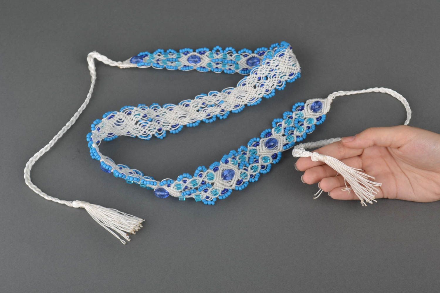 Handmade Damen Gürtel in Blau Accessoire für Frauen geflochtener Gürtel schön foto 5