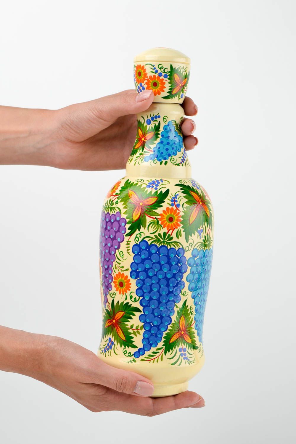Dekorative Flasche handmade Geschirr aus Holz Haus Deko bunt bemalt schön foto 2