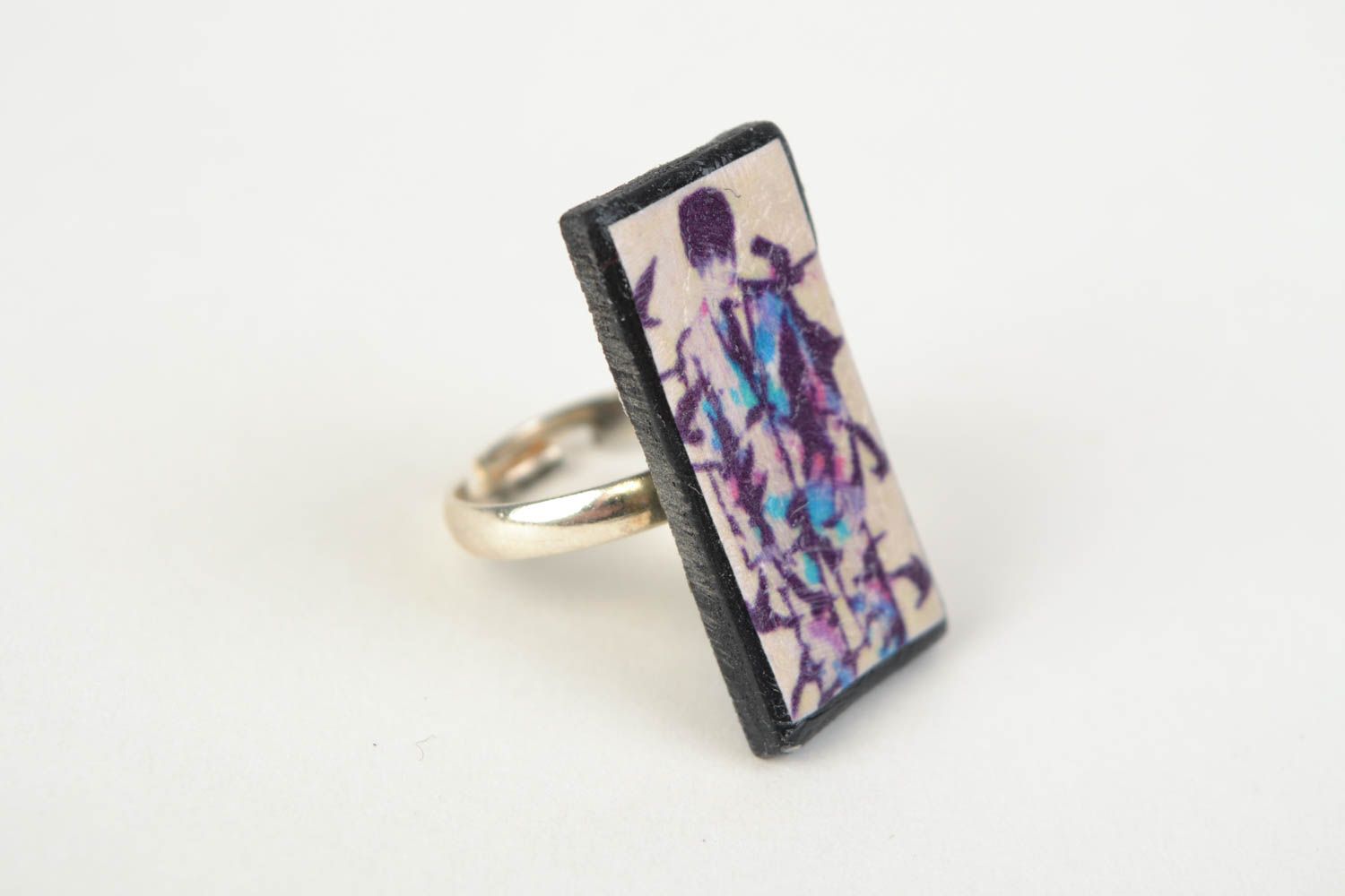 Handmade colorful decoupage polymer clay ring Costume photo 1