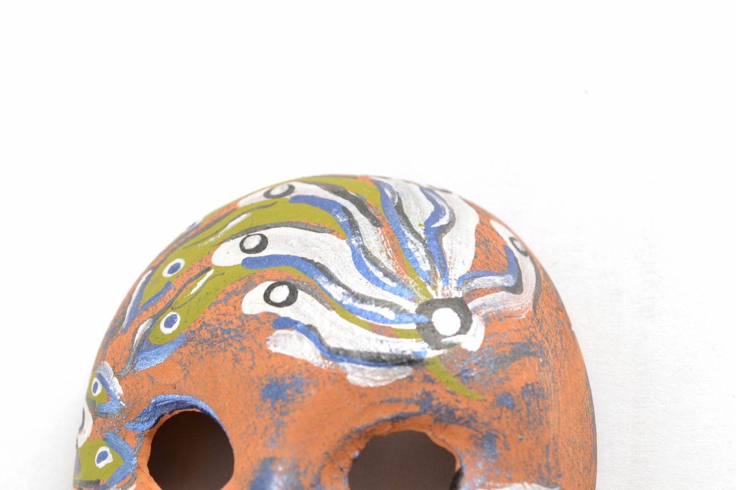 Глиняная маска маскарадная сувенир с росписью акрилом  фото 3