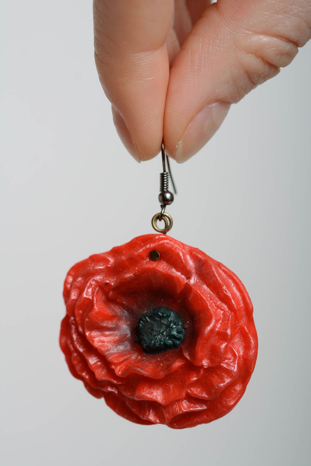 Large handmade designer polymer clay flower earrings Poppies photo 5