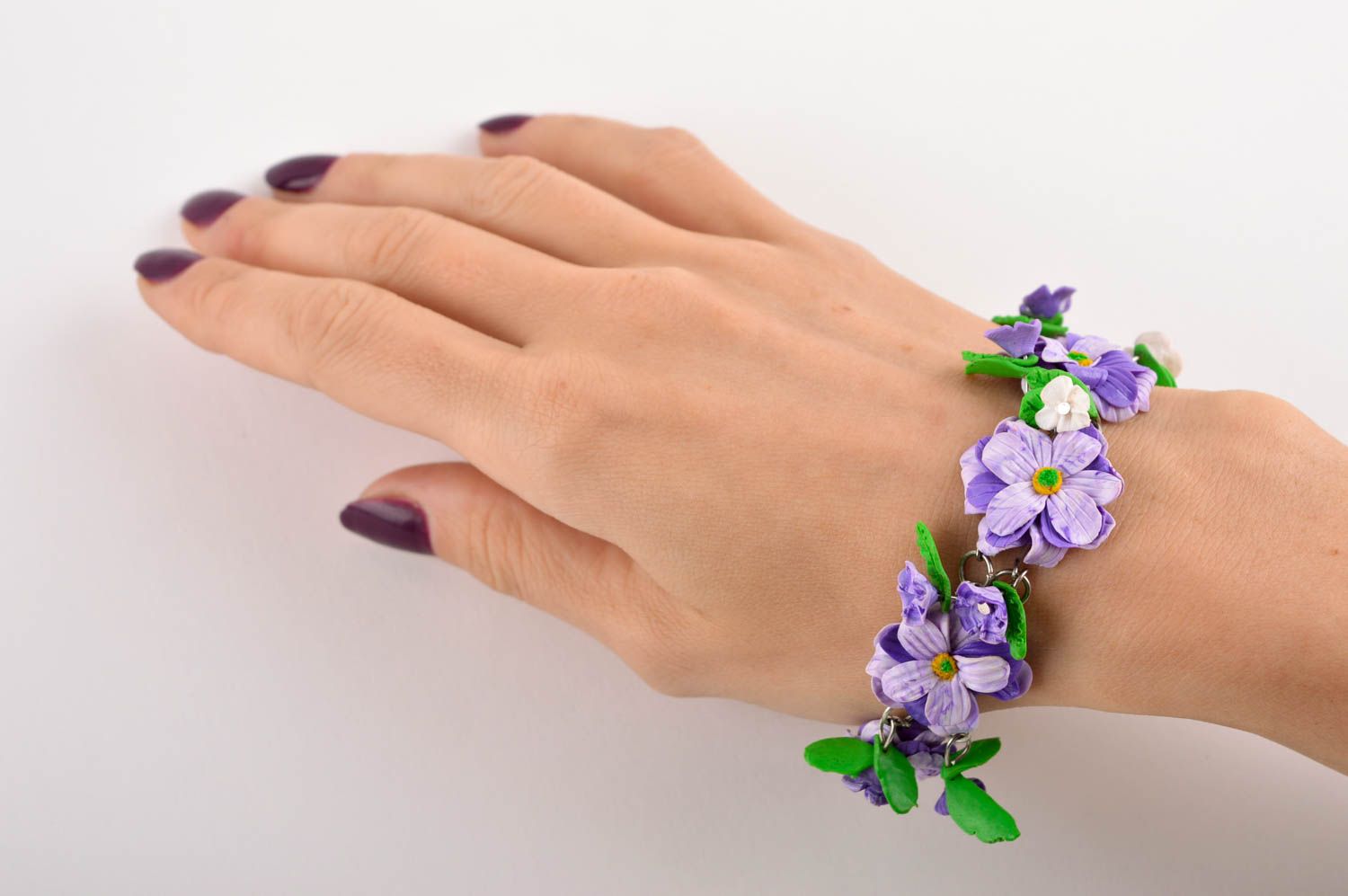 Handmade jewellery wrist bracelet flower jewelry polymer clay womens bracelets photo 5