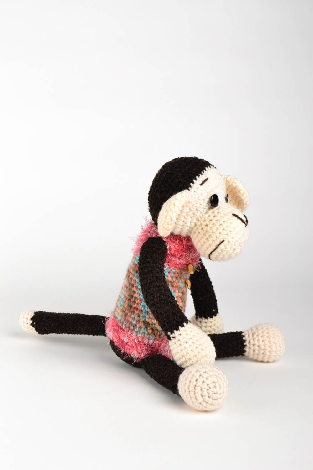 Peluche singe Jouet tricot fait main beige et noir Cadeau enfant original photo 4