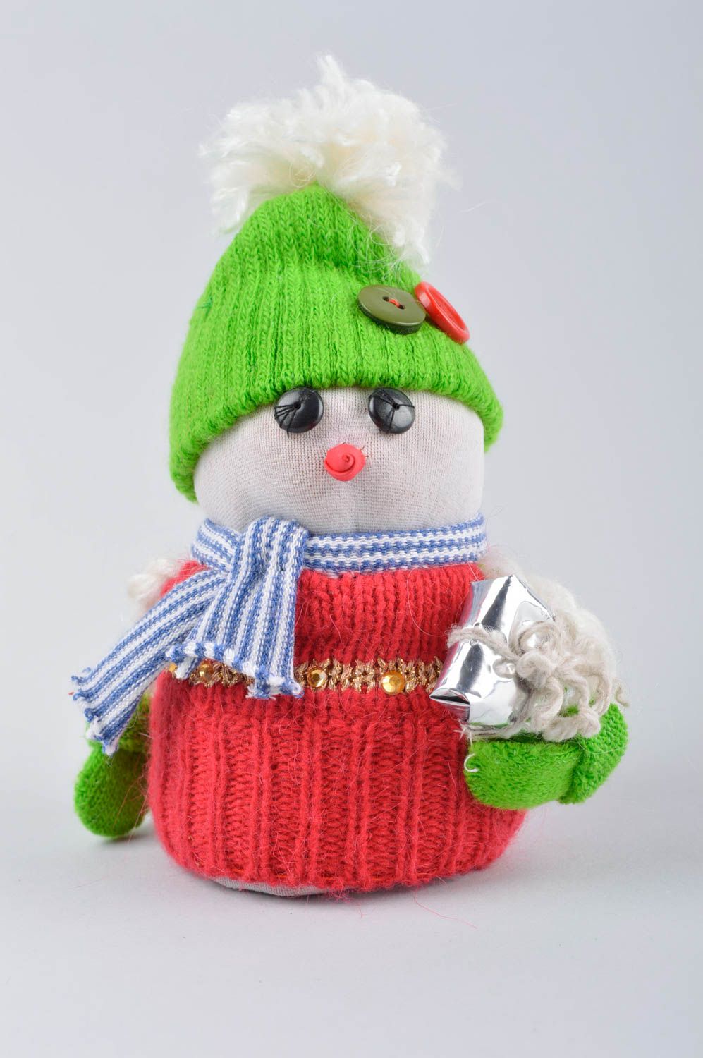 Peluche Bonhomme de neige en tissu faite main à suspendre Décoration maison photo 2