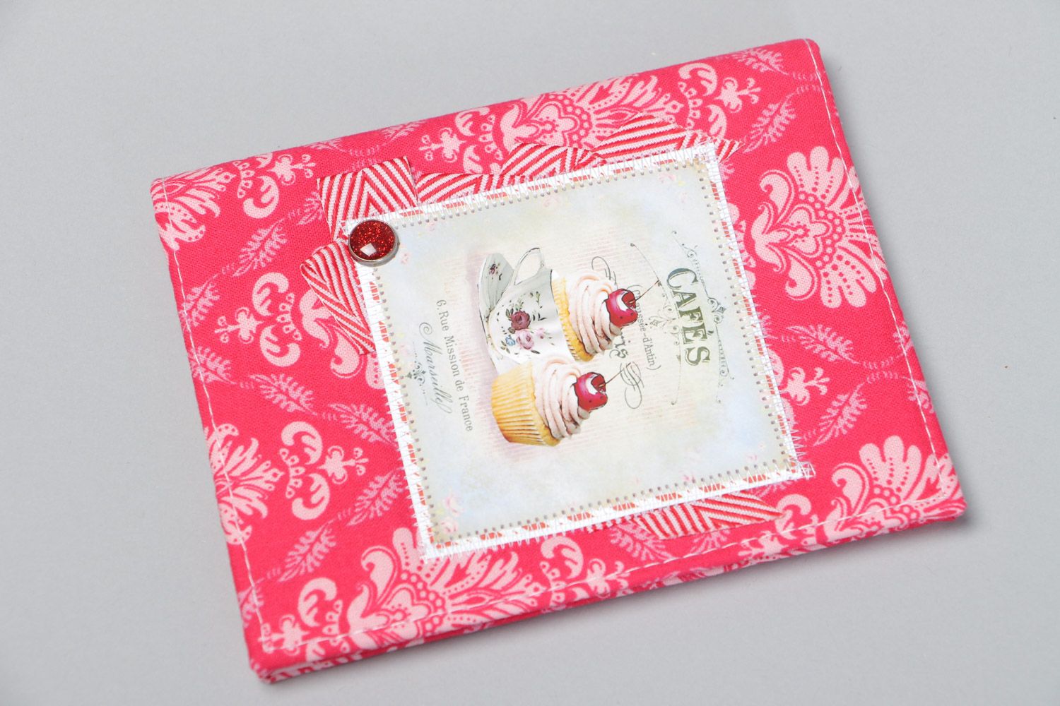 Handmade beautiful fabric passport cover of bright pink color for girls photo 2