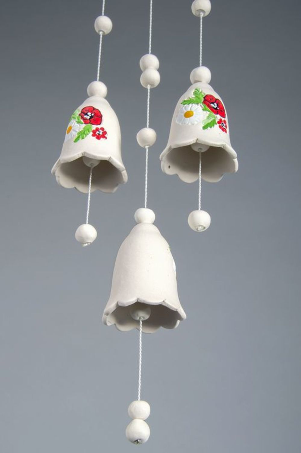 Ceramic hanging bells with poppies and camomiles photo 2
