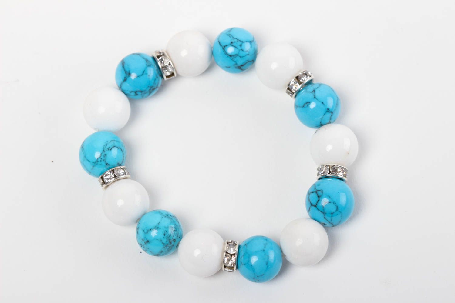 Bracelet agate Bijou fait main bleu blanc Accessoires mode Cadeau femme photo 2