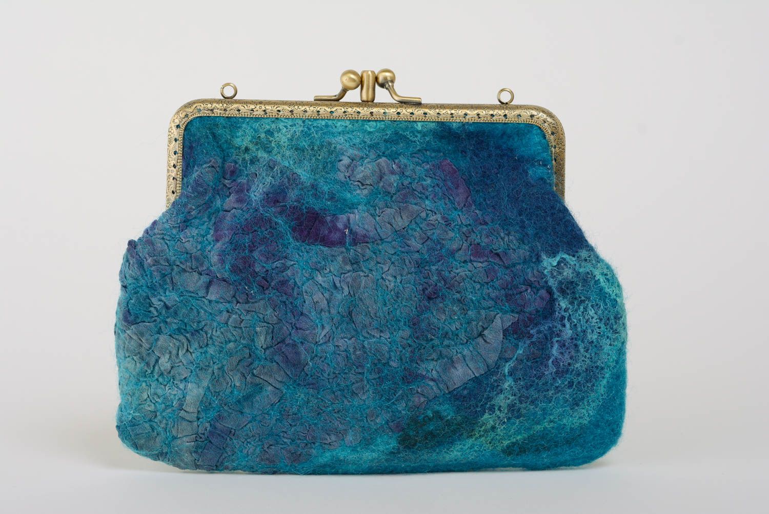 Blaue Geldbörse aus Wolle schön mit Taschenbügel Künstler Accessoire für Frauen foto 1