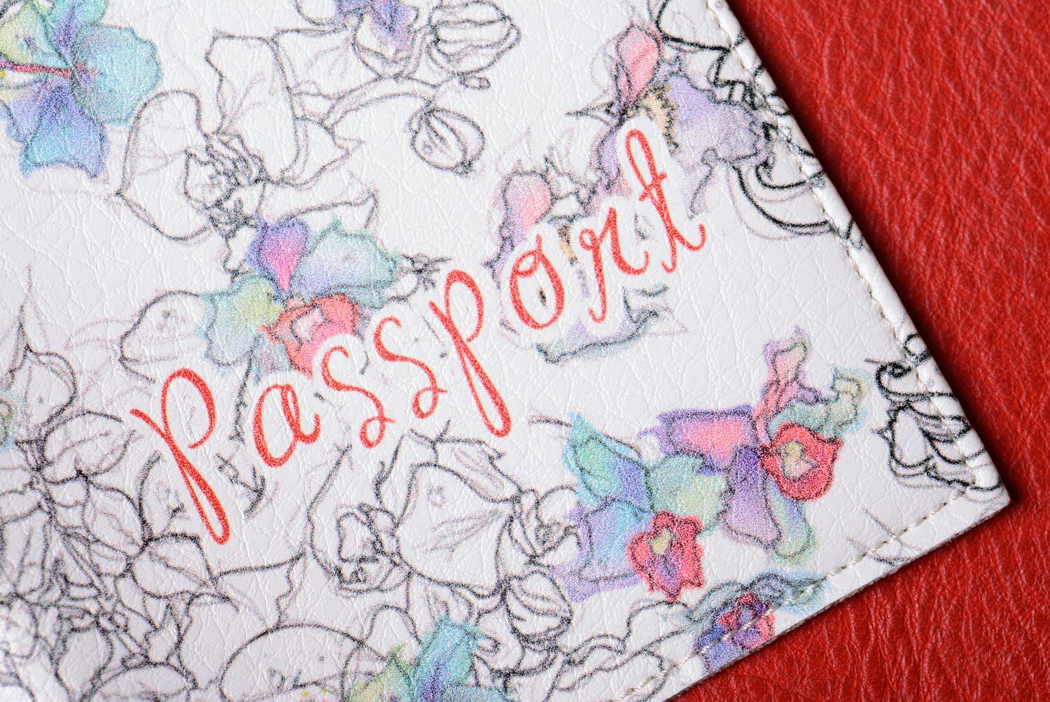 Handmade genuine leather passport cover with print photo 4