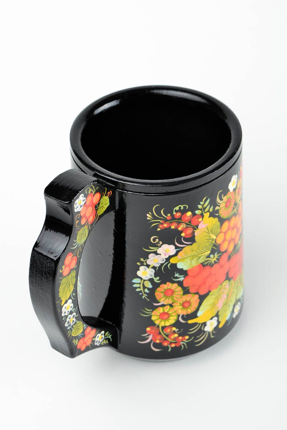 Tasse bois faite main Mug original noir motif fleur Vaisselle en bois décorative photo 5
