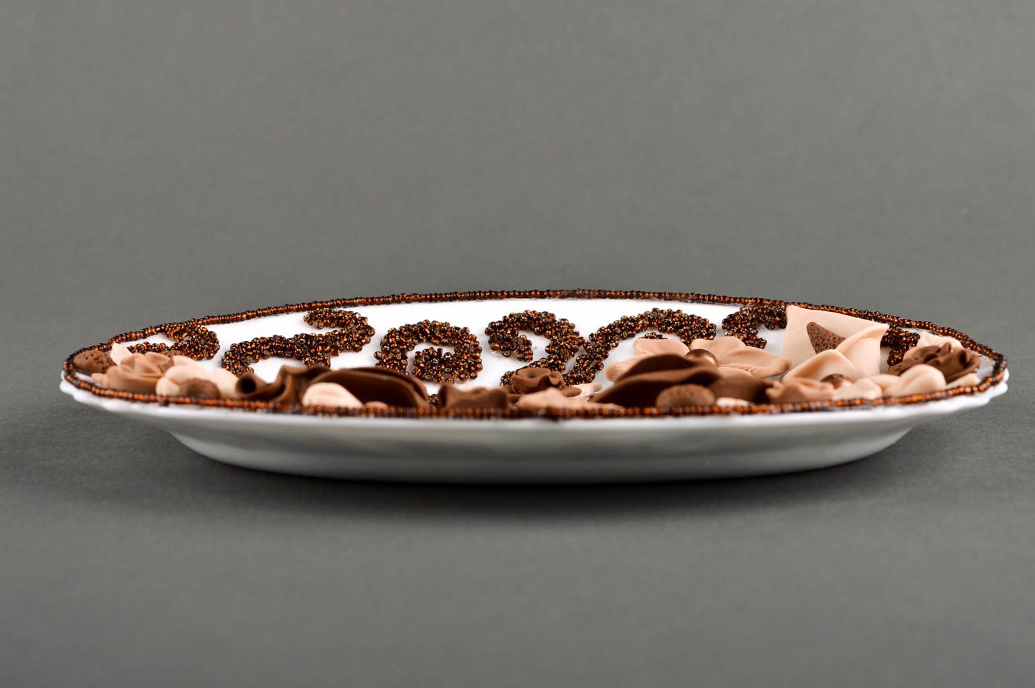 Assiette décorative Décoration fait main ovale de tons marron Vaisselle déco photo 4