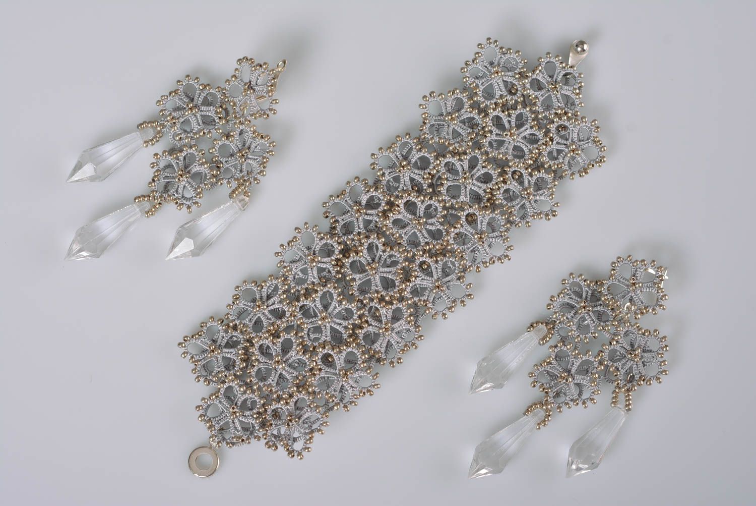 Handmade jewelry set fashion earrings womens bracelet tatting lace bead jewelry photo 1