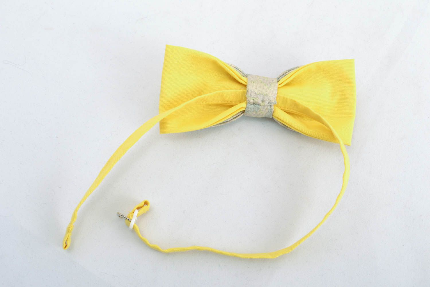 Fabric bow tie of yellow color photo 2