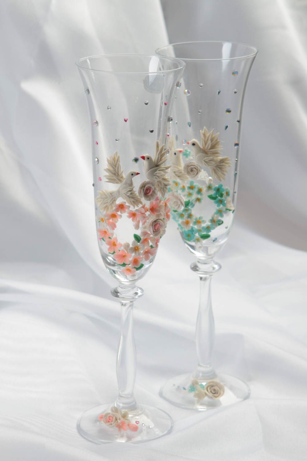 Decorative wine glasses set of 2 handmade wedding champagne glasses flute glass photo 1