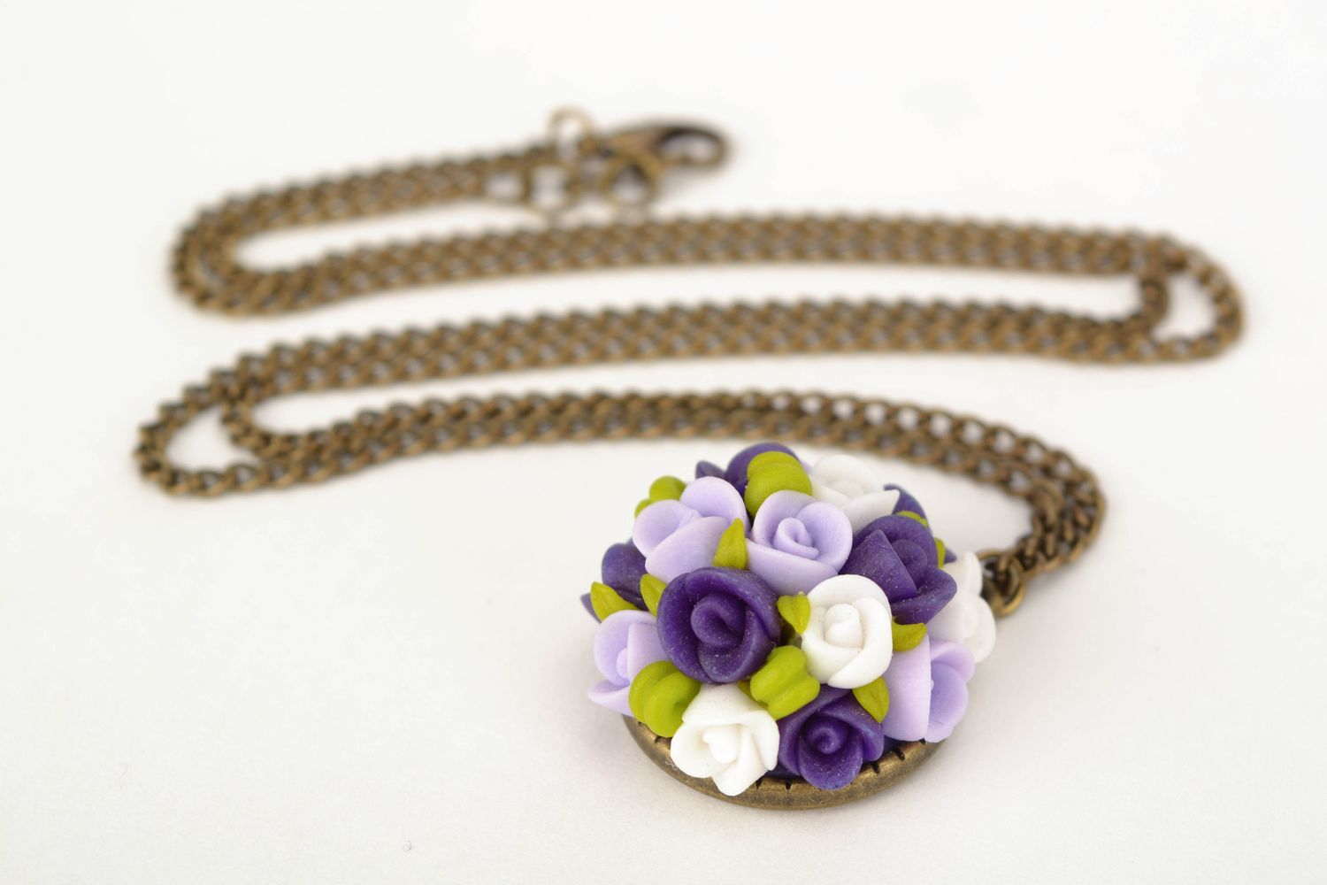 Polymer clay flower pendant with chain photo 3
